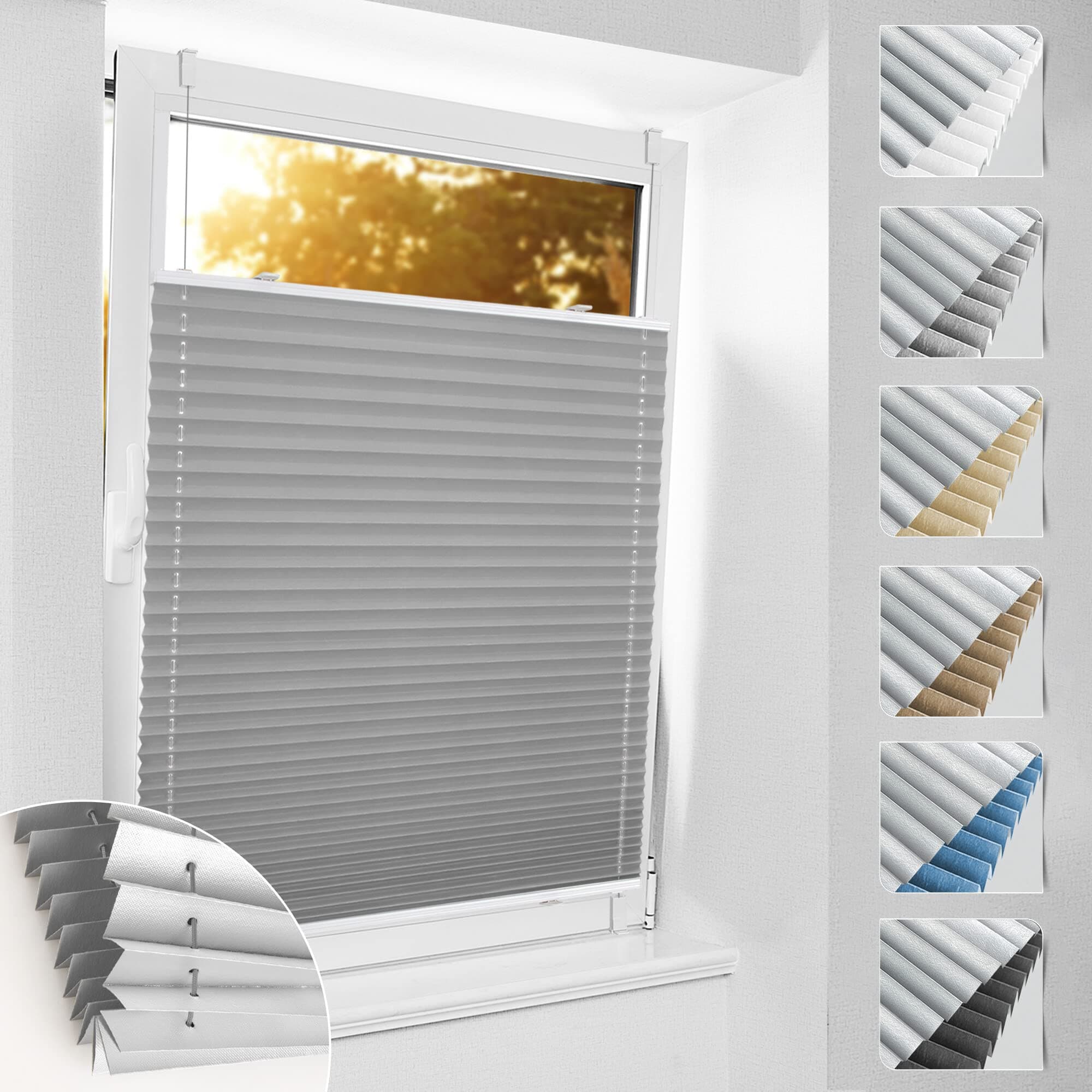 bobodeco Plissee ohne Bohren Verdunkelung Klemmfix, Hellgrau 90x100 cm(BxH) Thermo Plissees 100% Verdunkelnd & lichtundurchlässig Plisseerollo, Sichtschutz und Sonnenschutz für Fenster & Tür B90 x H100 cm Hellgrau