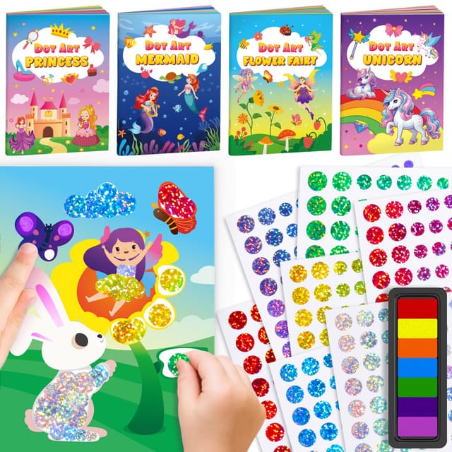 D-FantiX Bastelsets für Kinder, Dot Art Aktivität Kit mit Stempelkissen, DIY Punkt Aufkleber Kunst Bastelaktivität für Jungs Mädchen im Alter von 3 4 5 6 7 8 9 Jahren Partybevorzugungs