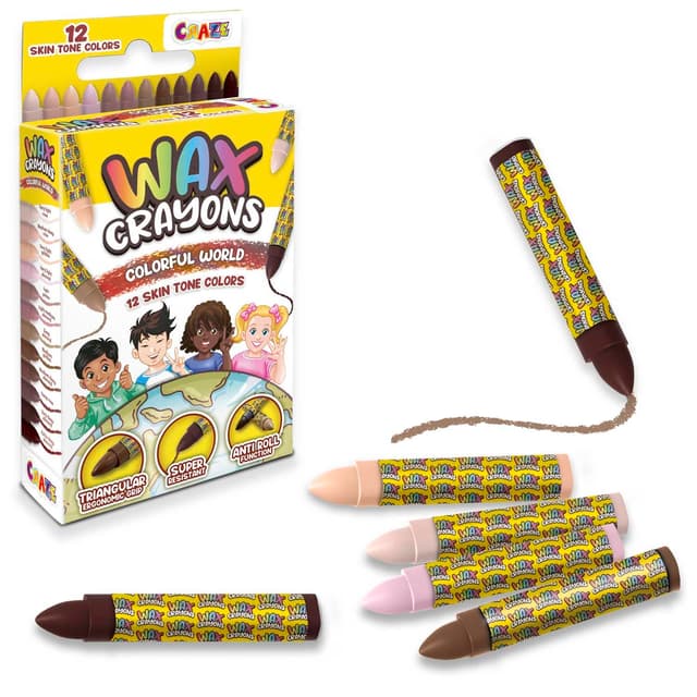 CRAZE Wax Crayons - 12x Wachsmalstifte, Kinder Stifte in 8 Hautfarben, Wachsstifte für Kinder, Buntstifte für Kleinkinder ab 3 Jahre, wasserfest, Hautfarbe
