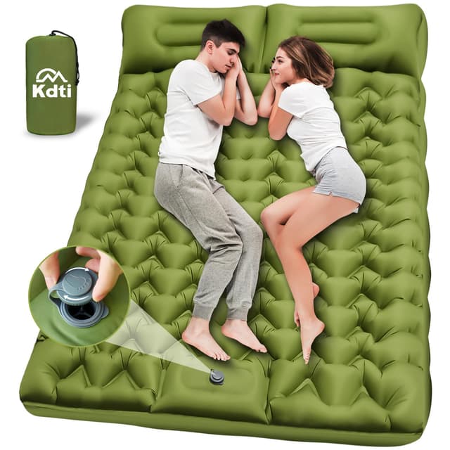 Camping Isomatte Selbstaufblasend, Ultraleicht Aufblasbare Matratze mit integrierten Kopfkissen, Kleines Packmass Aufblasware Luftmatratze, Fußpresse Pumpe, Faltbar Campingmatratze für Outdoor Doppel