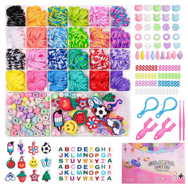 JHWELRG1900+ Loom Bänder Set, 24 Rastern Gummis Bänder Starter Set,DIY Gummibänder für Armbänder Basteln mit Clips,Charms,Perlen und Anderem Zubehör Geschenke für Mädchen Jungs kinder diy set-02