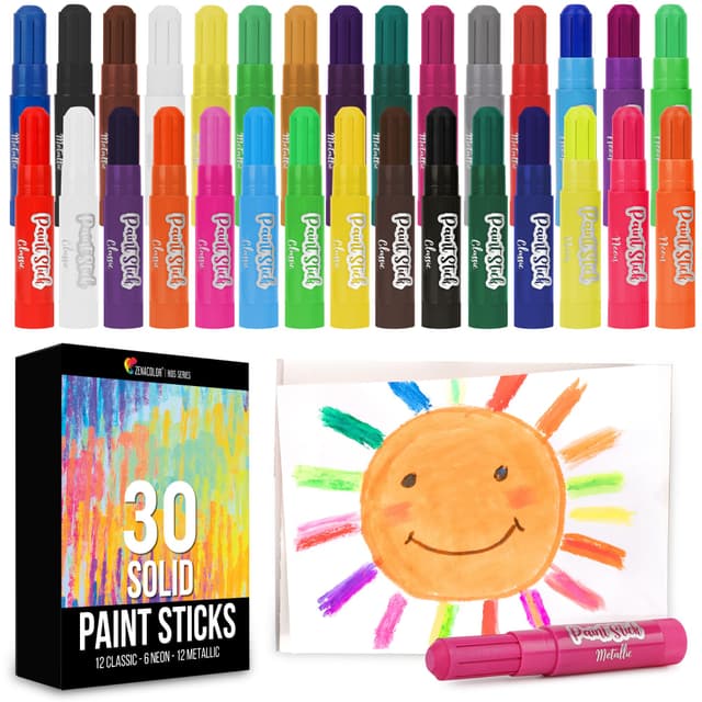 Zenacolor 30 Malfarben Set in Gouache Farben in Stiftform Gouache Sticks - Bastelfarben für Kinder Mal & Farbset ungiftig - Paint Schulmalfarben Deckfarben Kinder