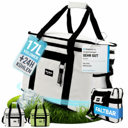 five dots Kühltasche faltbar 20l +24h Kühlung zum Einkaufen ideal für Auto & Arbeit - Isoliertasche Thermotasche Lunchbag & Picknicktasche - Kühltasche groß - Lunchtasche Herren - Lunch Bag Grau - 17l