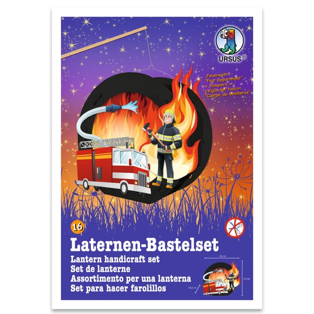 Ursus 18710016F - Laternen-Bastelset Easy Line, Feuerwehr, ca. 21,8 x 21 x 10,3 cm, Set zum Basteln einer Laterne, inklusive Schritt für Schritt Anleitung, ideal für den nächsten Laternenlauf