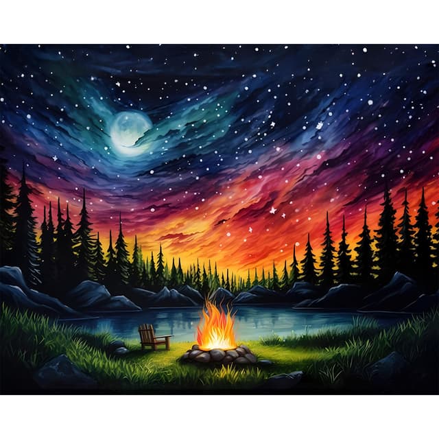 Gemartmall Malen Nach Zahlen Erwachsene Sternenhimmel- Malen Nach Zahlen Lagerfeuer, Camping im Wald Diy Malen Nach Zahlen Erwachsene zur Geschenk und Heimdekoration 40x50 cm