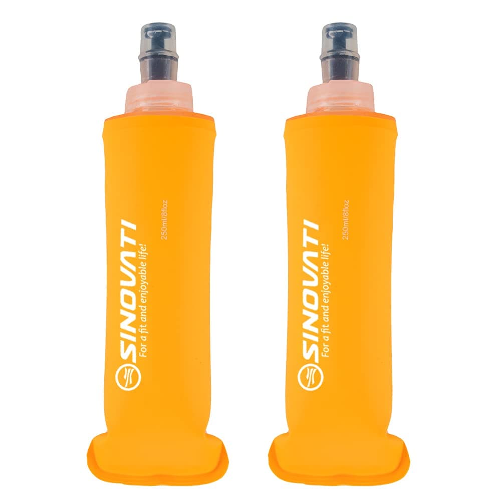 SINOVATI® TPU Faltbare Trinkflaschen, Soft Flask, Wasserflasche BPA-Frei Sportflasche für Trinkrucksack, Fahrrad, Wandern,Joggen,Camping und Klettern (Orange, 250ml x 2) 250mlx2 Orange-250mlx2