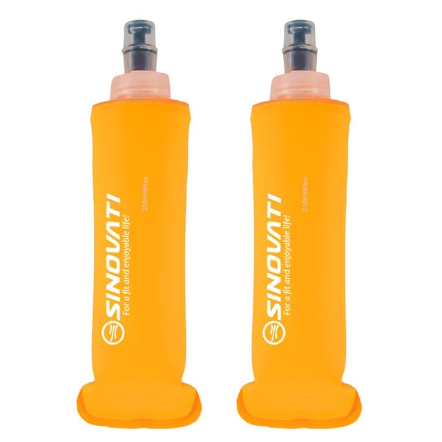 SINOVATI® TPU Faltbare Trinkflaschen, Soft Flask, Wasserflasche BPA-Frei Sportflasche für Trinkrucksack, Fahrrad, Wandern,Joggen,Camping und Klettern (Orange, 250ml x 2) 250mlx2 Orange-250mlx2