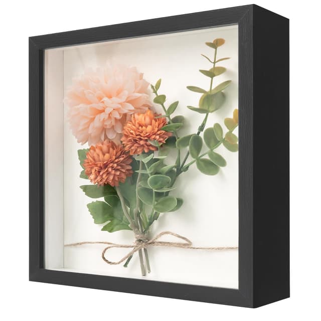 WISYOK 3D Bilderrahmen zum Befüllen 22x22cm, 3D Objektrahmen Tiefer 3cm, Tiefer Rahmen für Wand & Desktop, Shadow Box für Fotos, Objekte, Hochzeitsstrauß, DIY Kunstwerke (Schwarz) 22*22cm-Schwarz