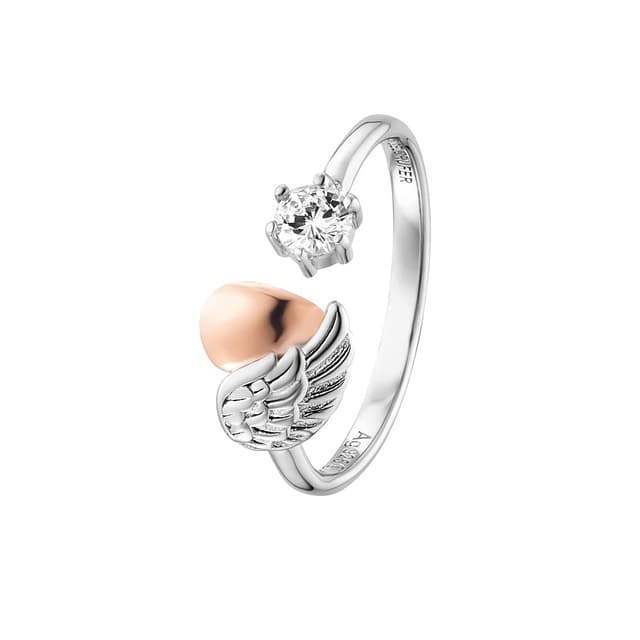 Engelsrufer Damen Ring Herzflügel aus Sterling Silber - besetzt mit einem Zirkonia Stein - größenverstellbar - nickelfrei