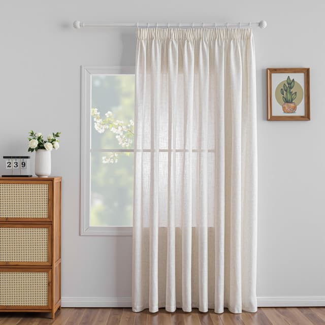 MYSKY HOME Extra Breite Gardinen Leinen Vorhänge mit Kräuselband Raumteiler Vorhang 1er Set Natürlicher Stil Wohnzimmer Gardine Halbtransparent Linen Curtains, H 225 x B 300 cm, Leinenfarbe H225 x B300 cm (1er Pack) Leinenfarbe