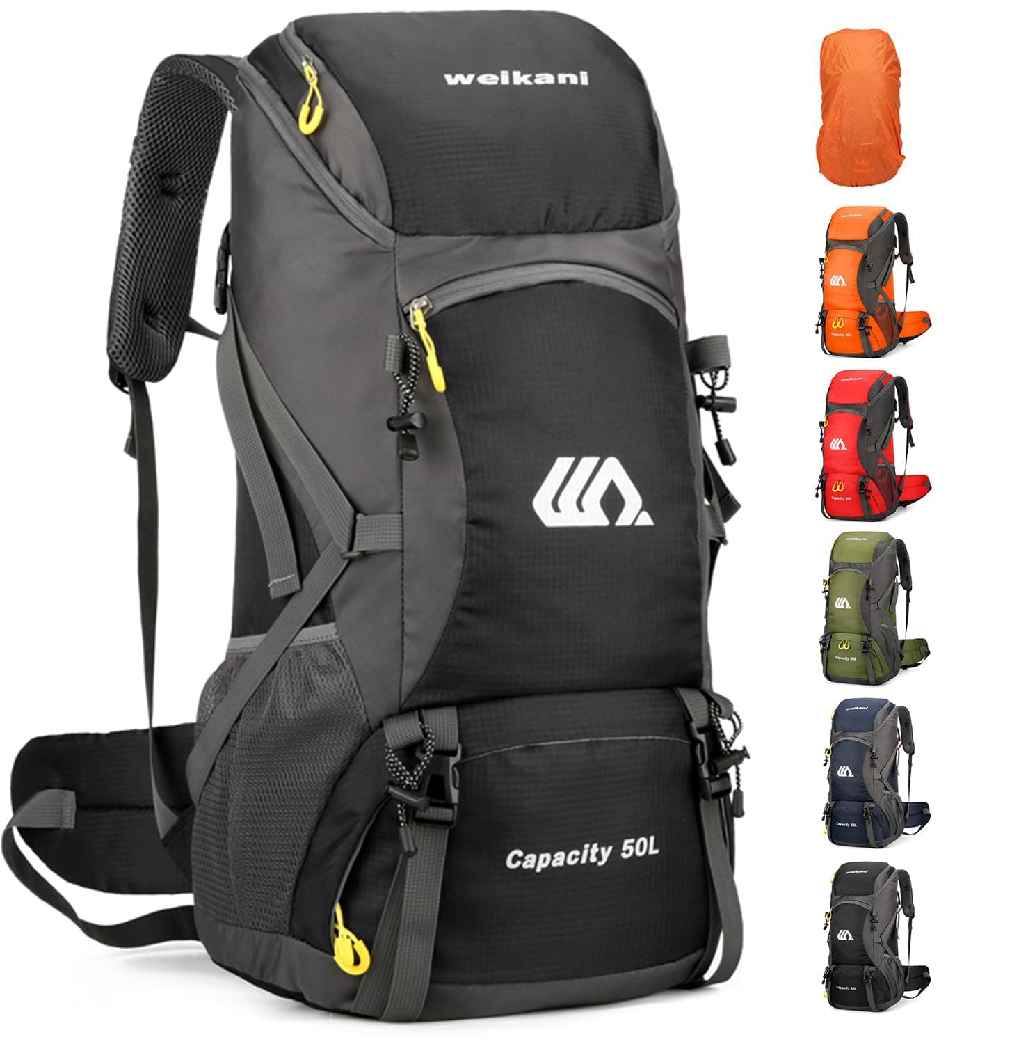 jianyana Wanderrucksack 50L Trekkingrucksack Regenhülle Reiserucksack Wasserdichter Campingrucksack für Wandern Camping Bergsteigen Reisen Sport Herren Damen Schwarz