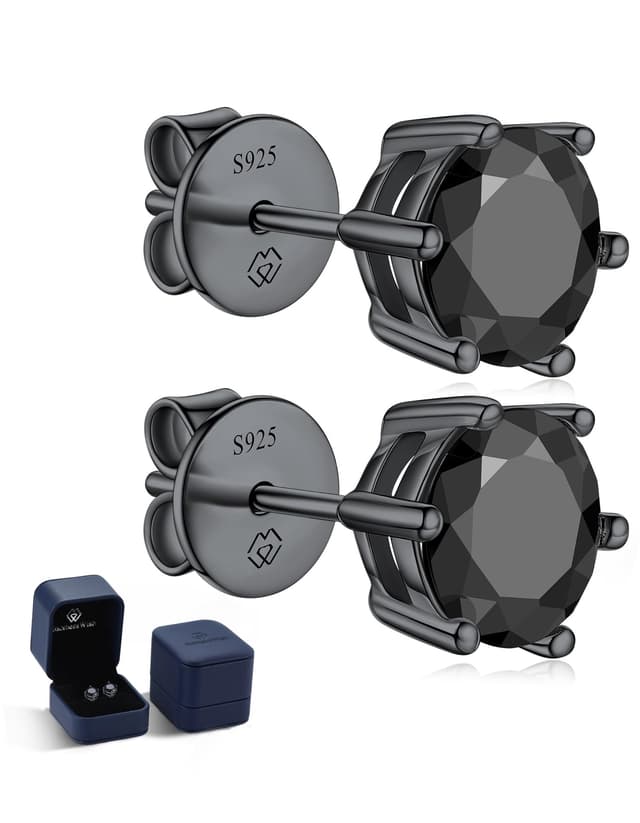 MomentWish Schwarze Moissanite Ohrstecker, 1-2 Karat Ohrringe Schwarz Herren Damen 925 Sterling Silber Simulierter Diamant Ohrring Solitär Ohrschmuck Geschenk für ihn 5/5.5/6.5mm