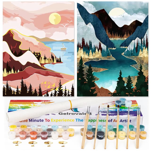 gelrovaled 2 Stück Malen Nach Zahlen Erwachsene, Paint by Numbers Malen Nach Zahlen, DIY Landschaft mit Pinseln und Acrylfarben Handgemalt Ölgemälde Leinwand für Home Décor，(30x40cm) SunsetLake