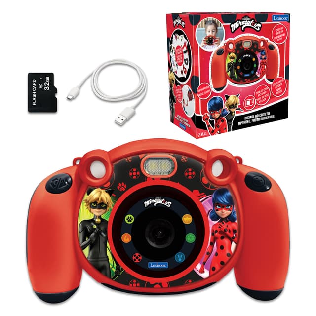 Lexibook - Miraculous Ladybug Cat Noir - 4-in-1-Kinderkamera mit Foto-, Video-, Audio- und Spielfunktionen, 32GB SD-Karte enthalten - DJ080MI