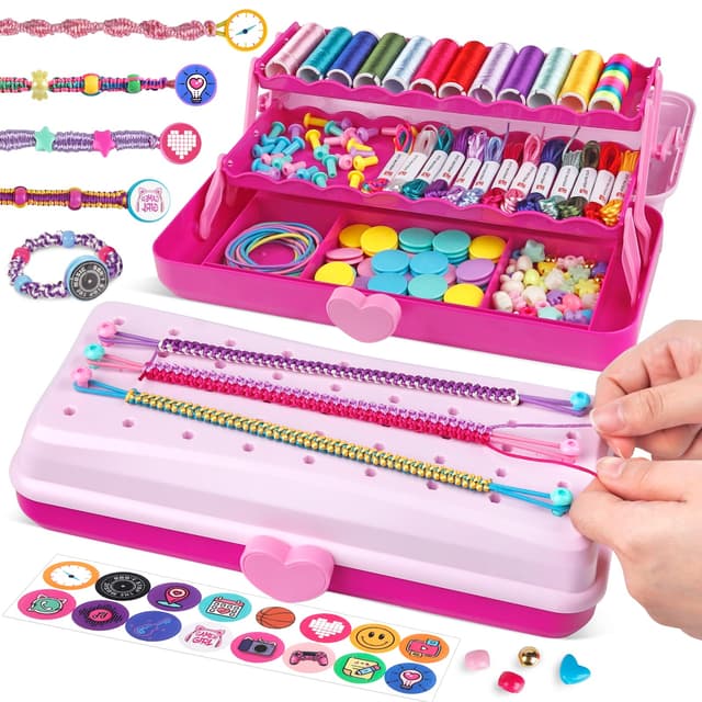 Freundschaftsarmband-Bastelset für Mädchen, Kunst und Handwerk für Kinder, DIY-Schnurarmband-Macher-Bastel, Mädchenspielzeug, Ostergeschenke, Geburtstagsgeschenke für Kinder im Alter (Rosa/Rose)