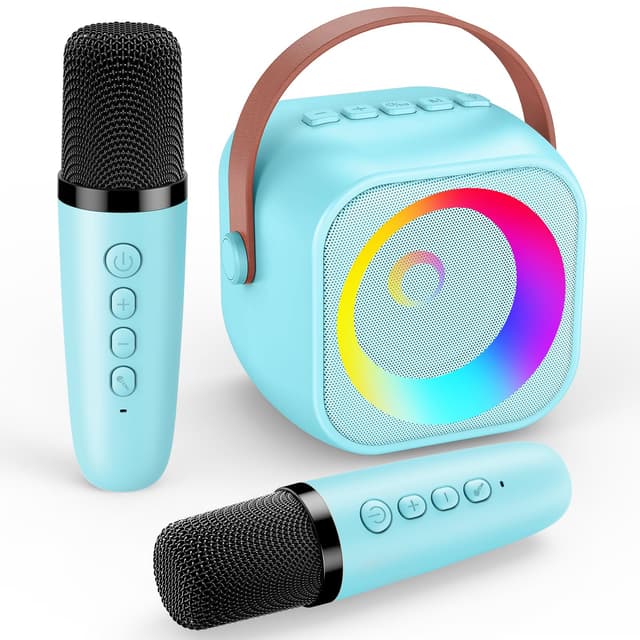 Spielzeug Junge 3-10 Jahre, Karaoke Maschine Kinder Geschenk Junge, Mini Karaoke Mikrofon Kinder Spielzeug für Partei, KTV - Ostergeschenke Kinder Blau 2 Mics