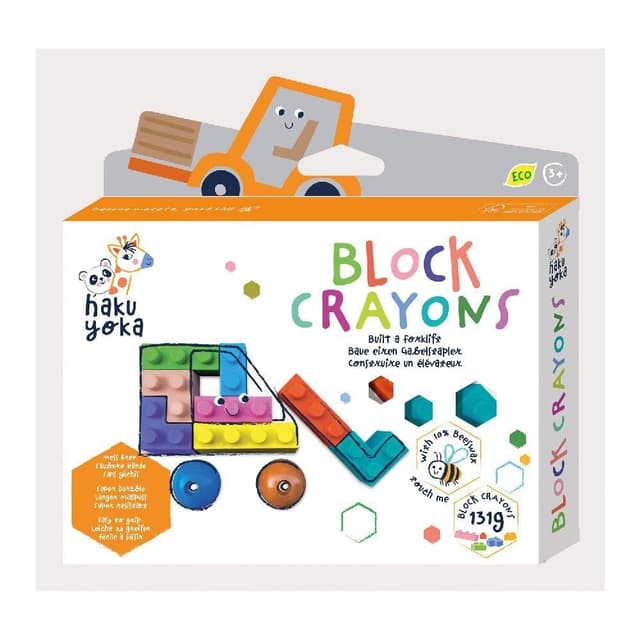 Haku Yoka 6303088 Block Wachsmalkreiden-Set, Gabelstapler, Wachsmalsteine in kräftigen Farben, Wachmalstifte in Klemmbaustein-Form, ohne Abfärben, für Kinder ab 3 Jahren