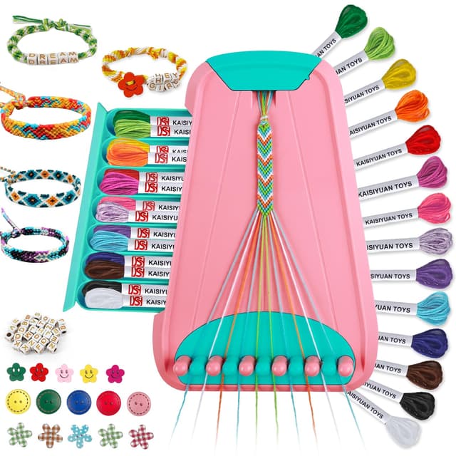 TingingYuli Kunst und Handwerk für Kinder im Alter von 8-12 Jahren,Freundschaftsarmband-Machset für Mädchen, Schmuckherstellungsset,Weihnachtsgeschenke für Kinder im Alter von 6-12 Jahren (Rosa/Cyan)