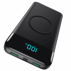 Wireless Powerbank Schnellladen 26800mAh, Power Bank 25W PD3.0+QC4.0, 15W Wireless Charger Powerbank 4 Outputs USB C Externer Akku mit LCD Display Kompatibel mit iPhone Huawei Samsung Oppo-Schwarz Q2