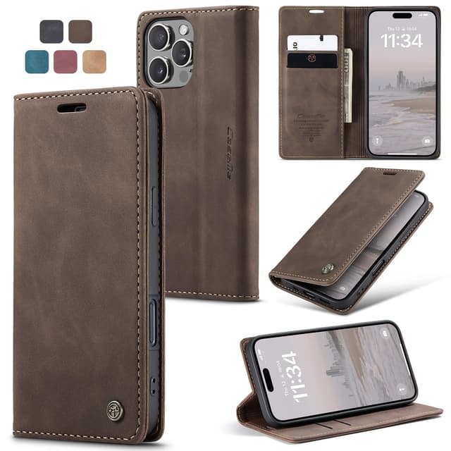 owlhold Handyhülle für iPhone 16 Pro Hülle Premium Lederhülle Weiches Vintage-Nubukleder Faltbare Ständer Schutzhülle Kartenfach Standfunktion stoßfest klapphülle iPhone 16 Pro -Kaffee iPhone 16 Pro Kaffee
