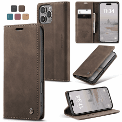 owlhold Handyhülle für iPhone 16 Pro Hülle Premium Lederhülle Weiches Vintage-Nubukleder Faltbare Ständer Schutzhülle Kartenfach Standfunktion stoßfest klapphülle iPhone 16 Pro -Kaffee iPhone 16 Pro Kaffee