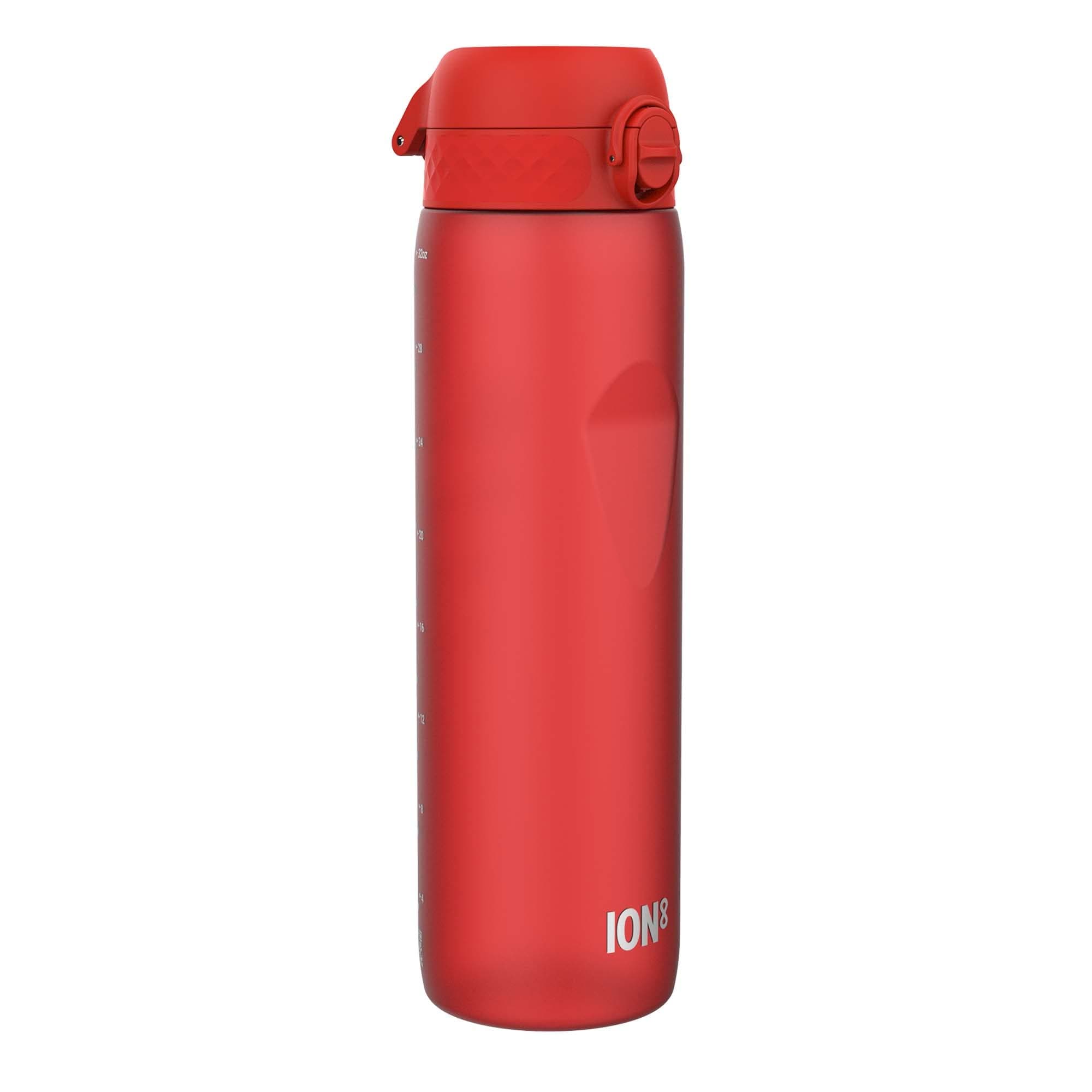 ion8 1 Liter Trinkflasche, 1000ml, Auslaufsicher, Einhandöffnung, Sichere Verriegelung, Spülmaschinenfest, BPA-frei, Tragegriff, Leicht zu Reinigen, Ideal für Sport und Fitnessstudio, Rot