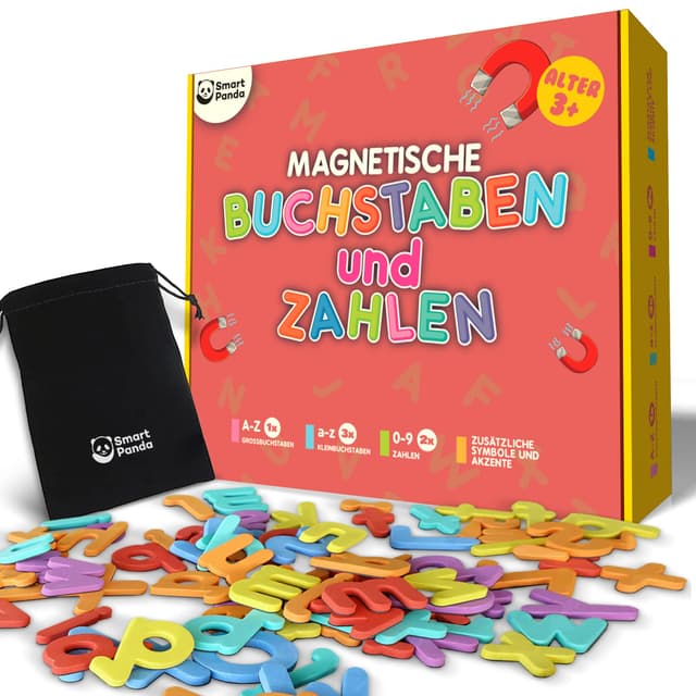 Smart Panda Magnetische Buchstaben und Zahlen für Kinder - [1x A-Z, 3X a-z, 2X 0-9 und Deutschen Symbolen] Alphabet-Set Kühlschrankmagneten für Kinder - ABC-Spiele zum Buchstabieren und Lesen Lernen