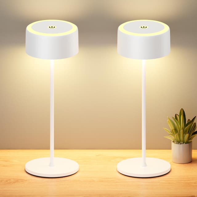 TYEE 2 Stück Tischlampe Kabellose LED Dimmbare Akku Tischleuchte, Wiederaufladbar Warme Lichtfarbe 2200-3000K Tischleuchte Für Innen und Aussen mit USB-C, Aluminium Tischlampe IP54 Wasserdichte (Weiß) Weiß 2 Stück