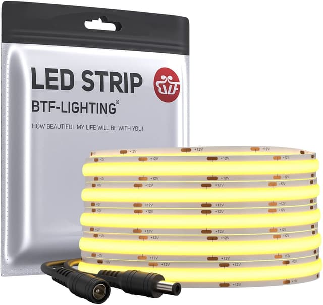 BTF-LIGHTING FCOB Flexibel Hohe Dichte LED Streifen 5M 336LEDs Warmweiß 8W/M 12V Dimmbar Verformbar FOB COB LED Licht Band für Schlafzimmer Küche Raum Innendekoration(Nur Streifen) Warmweiß DC12V 5M 336LEDs/M