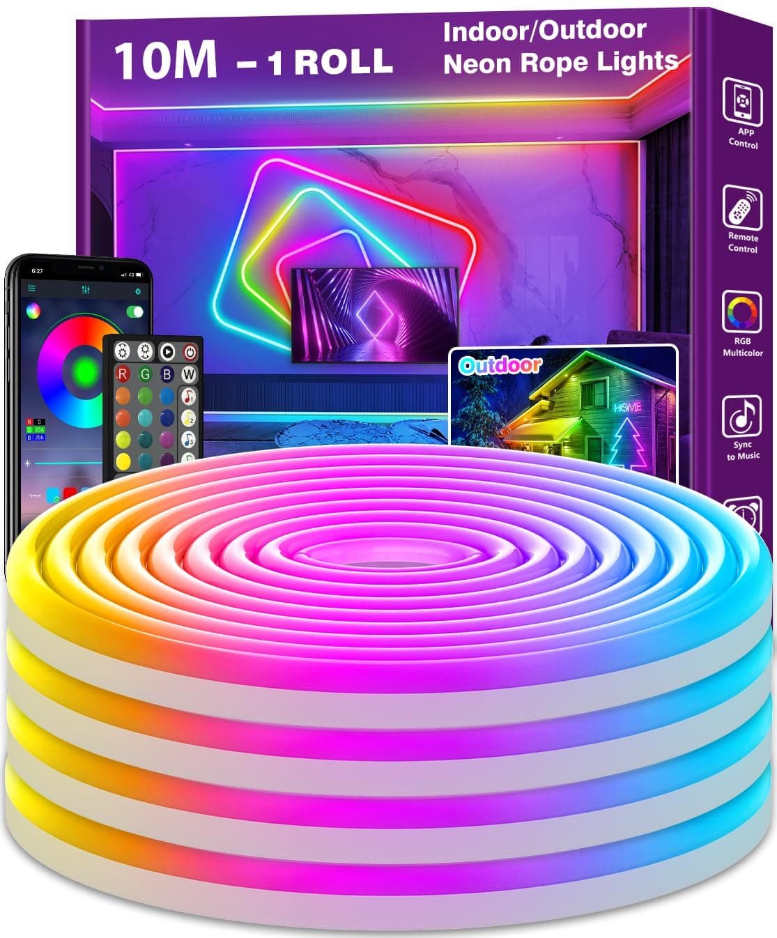 15m LED Neon Seillichter, Steuerung mit App/Fernbedienung, Flexibles LED Seillicht, Mehrere Modi, IP65 Outdoor RGB Neonlichter Wasserdicht