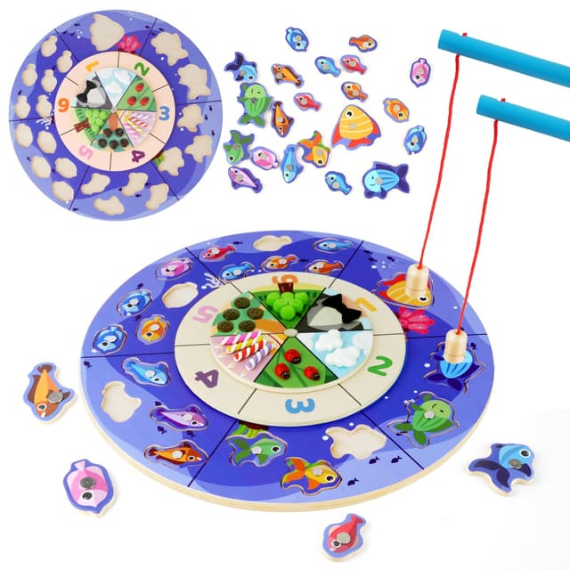 sacemontic Montessori Spielzeug ab 12 3 4 5 Jahre Magnetische Angelspiel Holz Magnetspiel Magnete Motorikspielzeug Sortierspiel Kinderspielzeug für Kinder