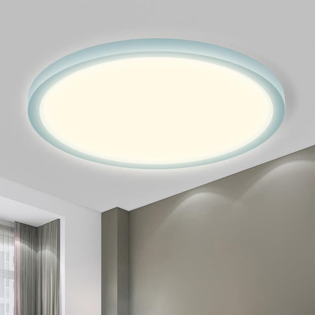 LQWELL® Deckenleuchte LED Deckenlampe, IP44 Wasserfest Badlampe Rund Flach 18W 4000K 1600LM Modern Schlicht Lampe Dünn für Wohnzimmer Badezimmer Schlafzimmer Küche Balkon Keller Büro, 220 * 24mm Blau 4000k X 1 Ø22 x H2.4 cm