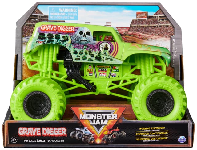Monster Jam, Grave Digger Monster Truck, detailreiches Metall-Spritzguss-Fahrzeug zum Spielen und Sammeln im Maßstab 1:24, Spielzeug für Kinder ab 3 Jahren