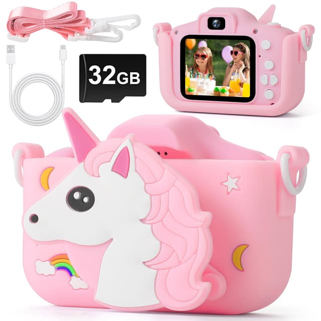 Kinderkamera mit Video Funktion, Mädchen Geschenke/Pferd Spielzeug Kamera / 1080p Hd Pixel + 32GB Karte, Geschenke für 3 4 5 6 7 8 Jahre Jungen und Mädchen, Kinder für Geburtstag Geschenk Weihnachten A-Pferd. Rosa