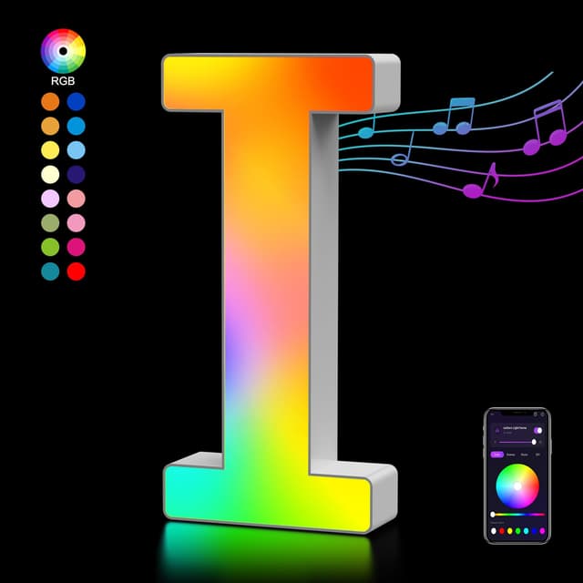 LED Buchstaben Lichter Alphabet, Led Leuchtbuchstabe Farblich Veränderbar mit USB-Netzteil, APP-Kontrolle, Dimmbar, Dekoration für Geburtstag Weihnachten Hochzeit Party Valentinstag - Buchstaben I