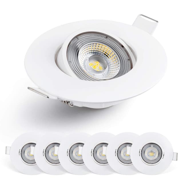 EMOS LED Einbaustrahler 230V, 5W / 450lm, 50° schwenkbar, Deckenspots warmweiß 3000k | Einbaustrahler LED Spot flach 68mm Lochmaß | Set mit 6 Stück LED Spots 230V, Einbauleuchten rund (Farbe weiß) 6 Stück Weiß