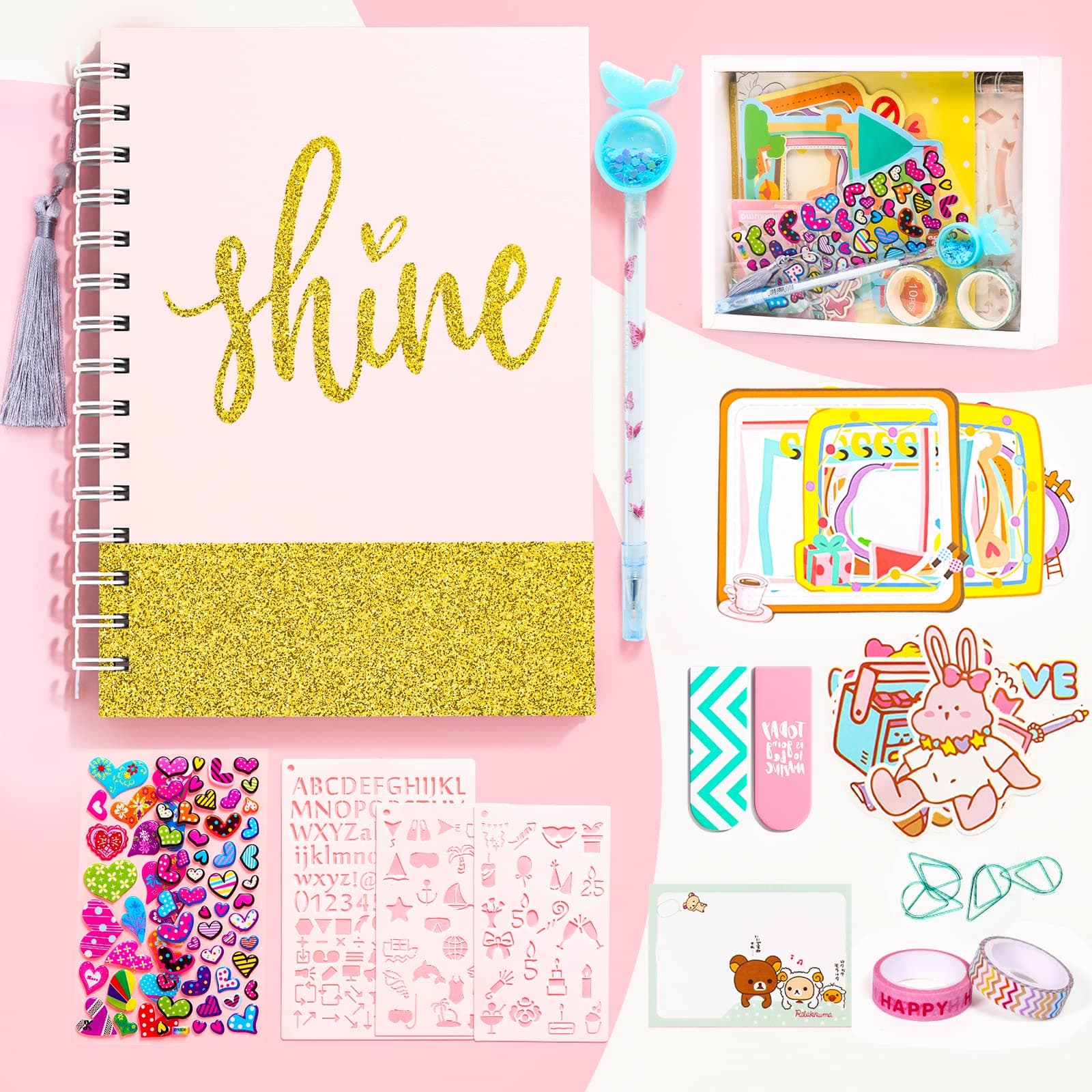 ADUSRIZ DIY Tagebuch Geschenkset für Mädchen, Geschenk Mädchen 8 9 10 11 12 13 14 Jahre, Basteln Mädchen und Scrapbook Set, Kreative Geschenke für Teenager Mädchen 8-14 Jahre Rosa