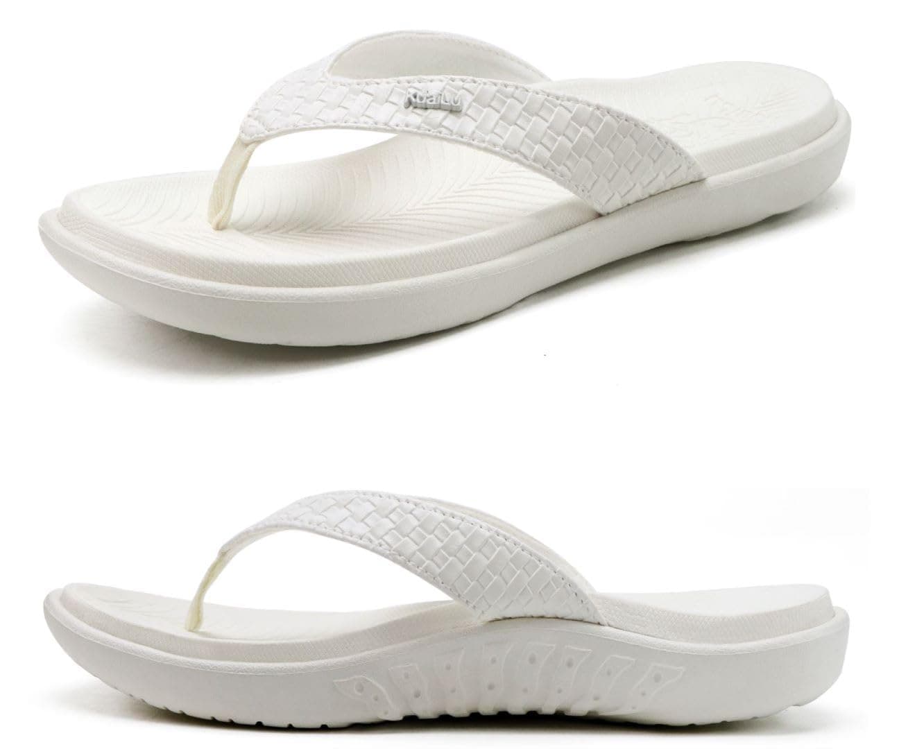KuaiLu Flip Flops Damen Leder Zehentrenner für Sommer Beach Frauen Bequeme Yoga Mat Tanga Sandalen für Plantar Fasciitis 40 EU Alle Weiß