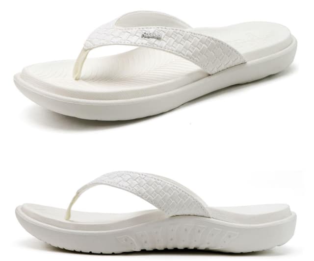 KuaiLu Flip Flops Damen Leder Zehentrenner für Sommer Beach Frauen Bequeme Yoga Mat Tanga Sandalen für Plantar Fasciitis 40 EU Alle Weiß