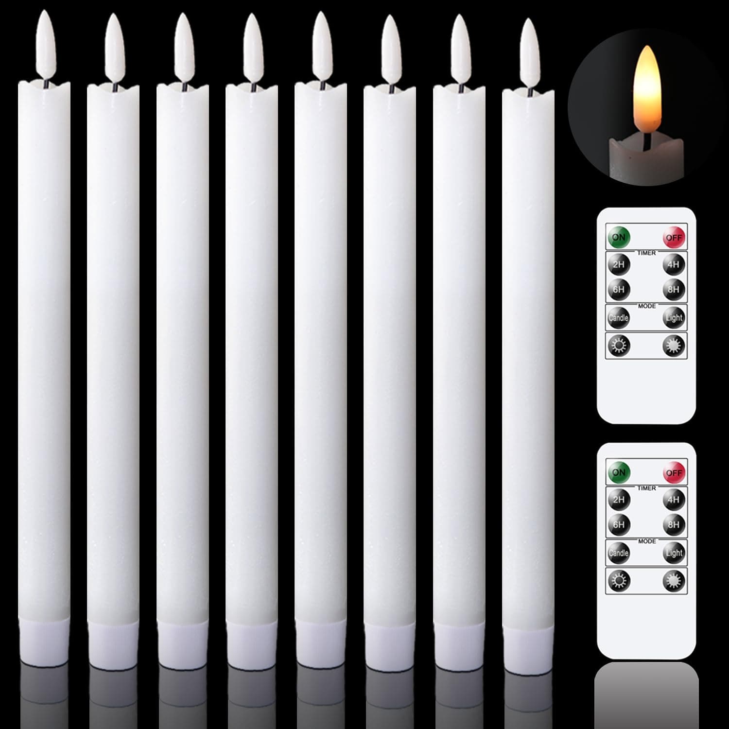 Eldnacele LED Stabkerzen mit Timerfunktion, flackernde Flamme LED Echtwachskerzen mit Fernbedienung, Stabkerzen Weiß 8 Stück (2 x 25CM) für Weihnachtsdeko, Zimmer Deko, Hochzeit und Party 3d Wick, Pack Of 8, White