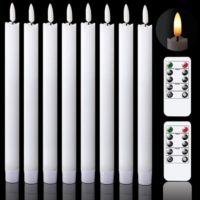 Eldnacele LED Stabkerzen mit Timerfunktion, flackernde Flamme LED Echtwachskerzen mit Fernbedienung, Stabkerzen Weiß 8 Stück (2 x 25CM) für Weihnachtsdeko, Zimmer Deko, Hochzeit und Party 3d Wick, Pack Of 8, White
