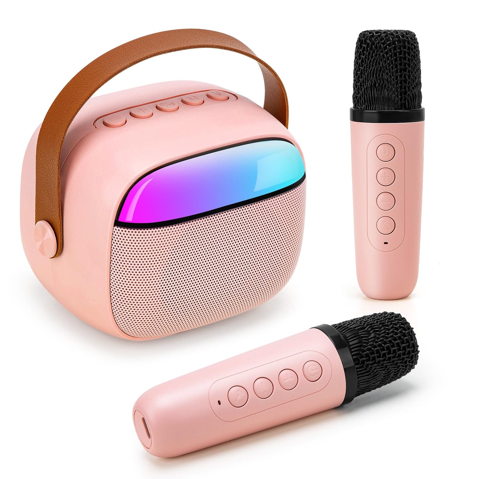Funsland Karaoke Maschine Kinder mit 2 Mikrofon - Karaoke Mikrofon Kinder mit LED & Stimmeffekten, Geburtstag/Weihnachten Geschenk Spielzeug Junge Mädchen 3-18 Jahre (Rosa)
