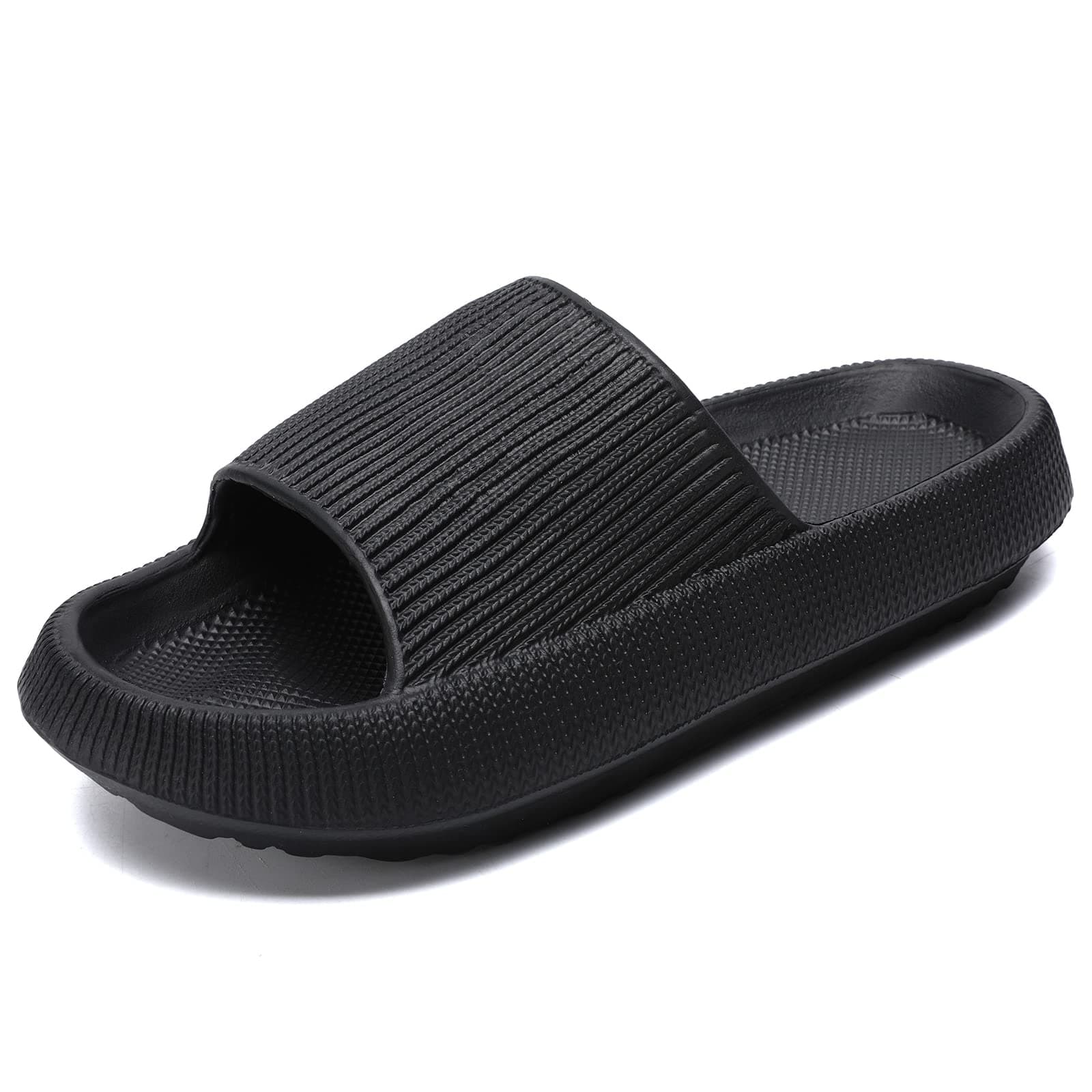 Waysoland Cozyslides Original Damen Herren,Wolkenschuhe Damen Airfoot Wolken Rutschfest Schnell Trocknend Offene Zehe Superweiche Bequeme Dicke Sohle Pantoletten Sommer Garten Badelatschen 46/47 EU Schwarz