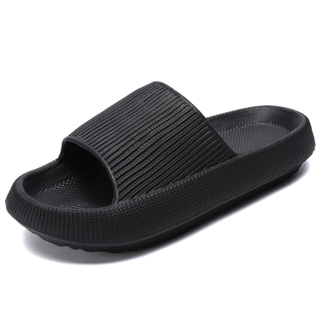Waysoland Cozyslides Original Damen Herren,Wolkenschuhe Damen Airfoot Wolken Rutschfest Schnell Trocknend Offene Zehe Superweiche Bequeme Dicke Sohle Pantoletten Sommer Garten Badelatschen 46/47 EU Schwarz