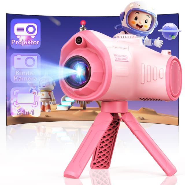 CHAKEYAKE Kinderkamera, 2 in 1 Kinder Kamera mit Projektionsfunktion, Stativ, 32GB-Karte, 2500mAh Großer Akku, Digitalkamera Spielzeug Kinder Geschenk für Kinder 3 4 5 6 7 8 9 10 11 12 Jahren (Rosa)