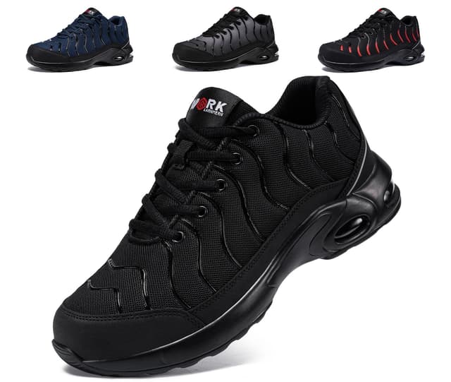 LARNMERN Arbeitsschuhe Unisex Leicht Normal Größe 35-51EU/Weit Größe 41-48EU Sicherheitsschuhe Herren Damen Pannensichere Sportlich Schutzschuhe Stahlkappen Komfort Atmungsaktiv Dämpfung Luftkissen 37.5 EU Schwarz