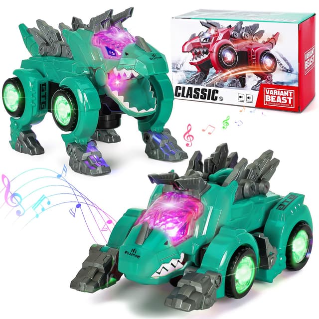 Highttoy Verformung Dinosaurier Auto Spielzeug ab 3 4 5 6 Jahre,Automatische Verwandelndes Dino Auto mit Lichter und Musik, Elektrisches Dinosaurier Spielzeug ab 3 Jahre Jungen Mädchen