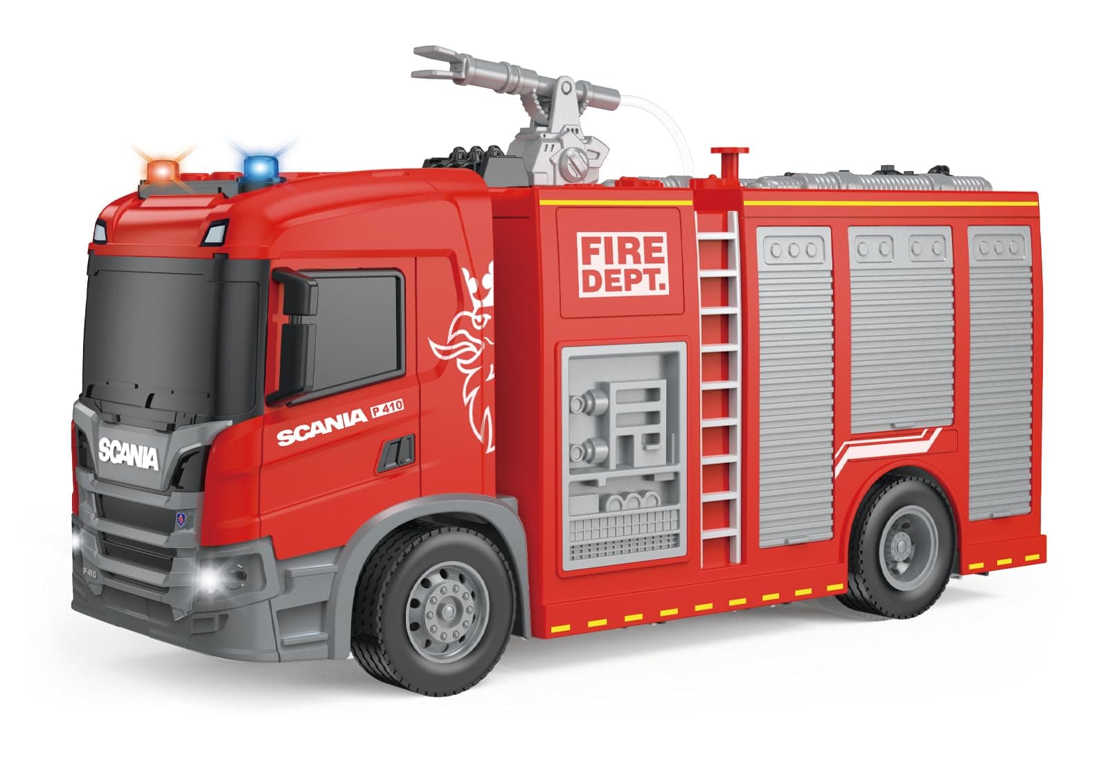 Cheerful Toys Feuerwehrauto Spielzeug - Scania 27,8cm Feuerwehr Auto Spielzeug mit Wasserpumpe, Licht und Sound, Rettungswagen Löschfahrzeug für Jungen 3 4 5 6 Jahre