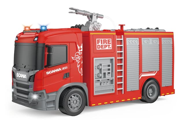 Cheerful Toys Feuerwehrauto Spielzeug - Scania 27,8cm Feuerwehr Auto Spielzeug mit Wasserpumpe, Licht und Sound, Rettungswagen Löschfahrzeug für Jungen 3 4 5 6 Jahre