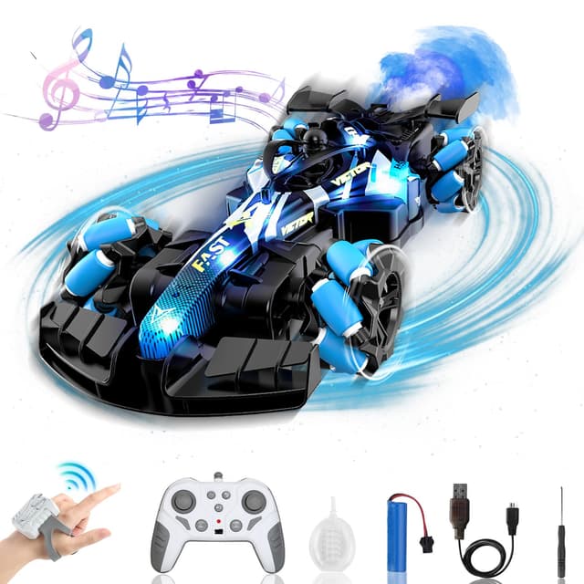 AOUGO Gesture Sensing Remote Control Car - High Speed Drift F1 Formula Racing, mit Spray, Musik & Licht, 2 Steuerungsmodi, Spielzeug für Kinder 8-12 Jahre Geburtstag Coolest Best Gift (Blau)